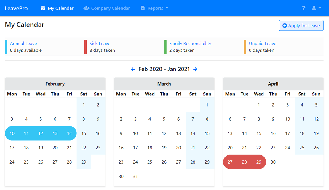 LeavePro Online leave management for your company made simple