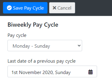 Pay cycle settings