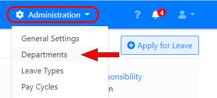 Selecting departments from the Administration menu