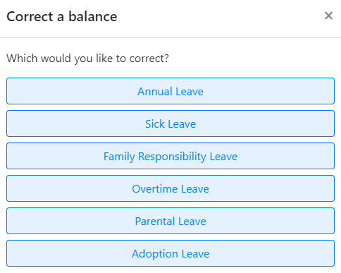 Select type of leave to correct
