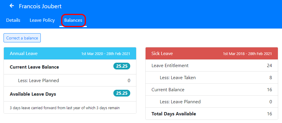 Viewing leave balances