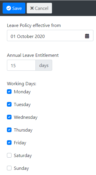 Annual leave policy screen