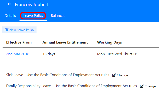 View employee's leave policies