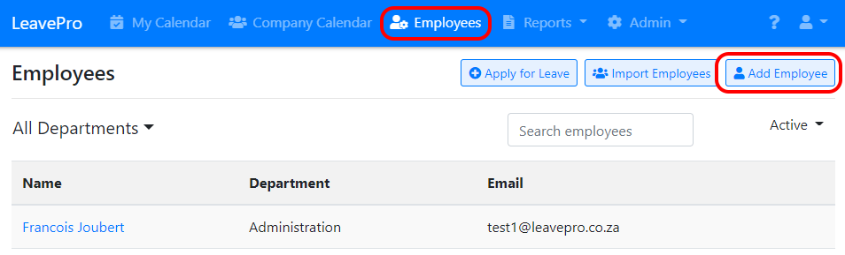 Add Employee button