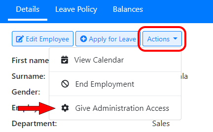 Give Administration Access menu