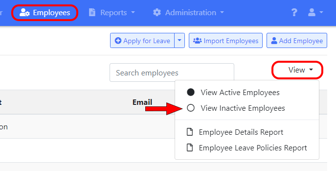 View inactive employees