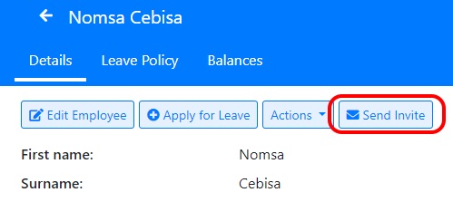 Send invite to employee button