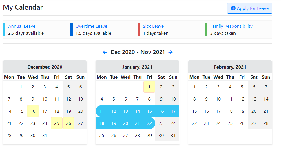 LeavePro - My Leave Calendar