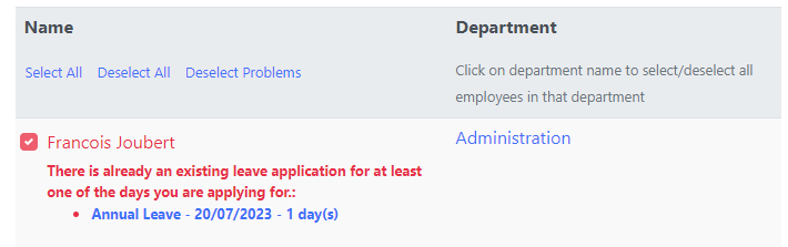 Bulk Leave problems on submit
