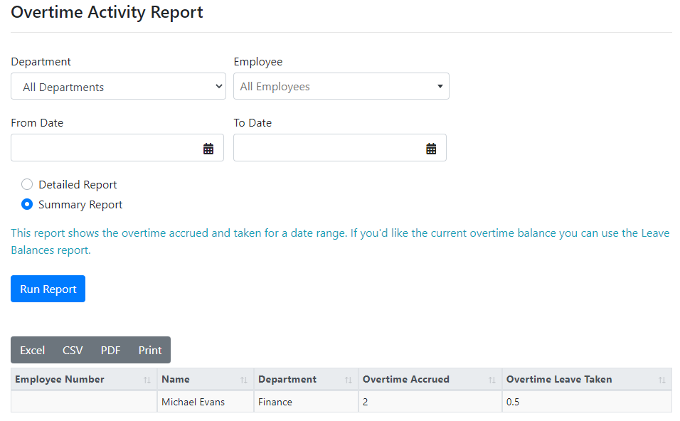 LeavePro overtime report