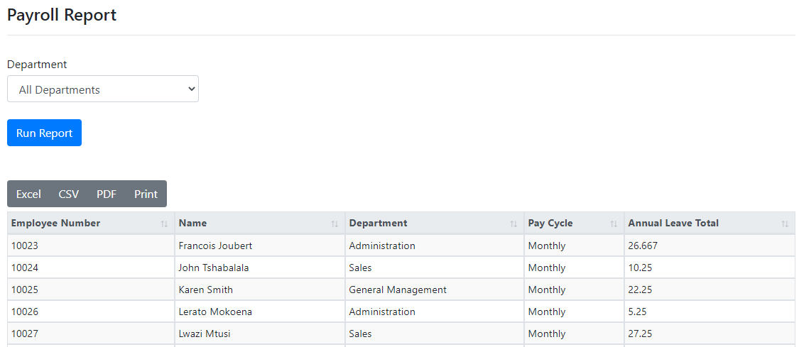 LeavePro Payroll Report