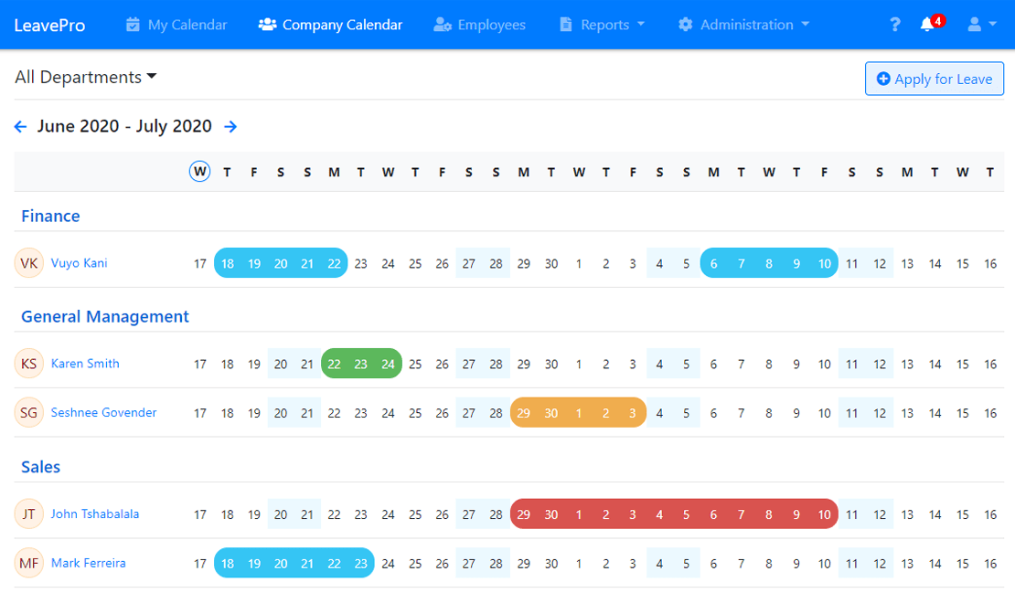 View LeavePro's company calendar