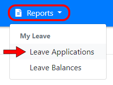 LeavePro My Leave Applications report menu