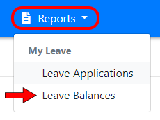 LeavePro My Leave Balances report menu