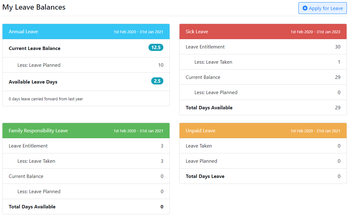 LeavePro My Leave Applications report