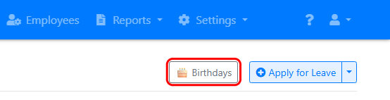 Birthdays button on the company calendar