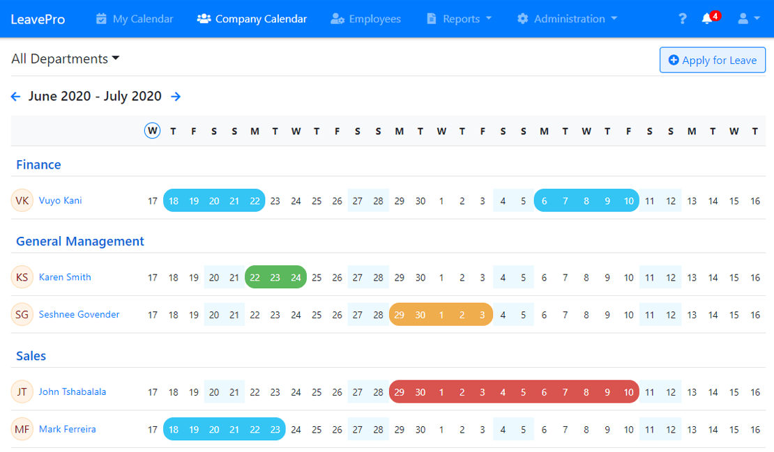 View LeavePro’s company calendar