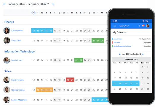 Shared team calendar view of who's away